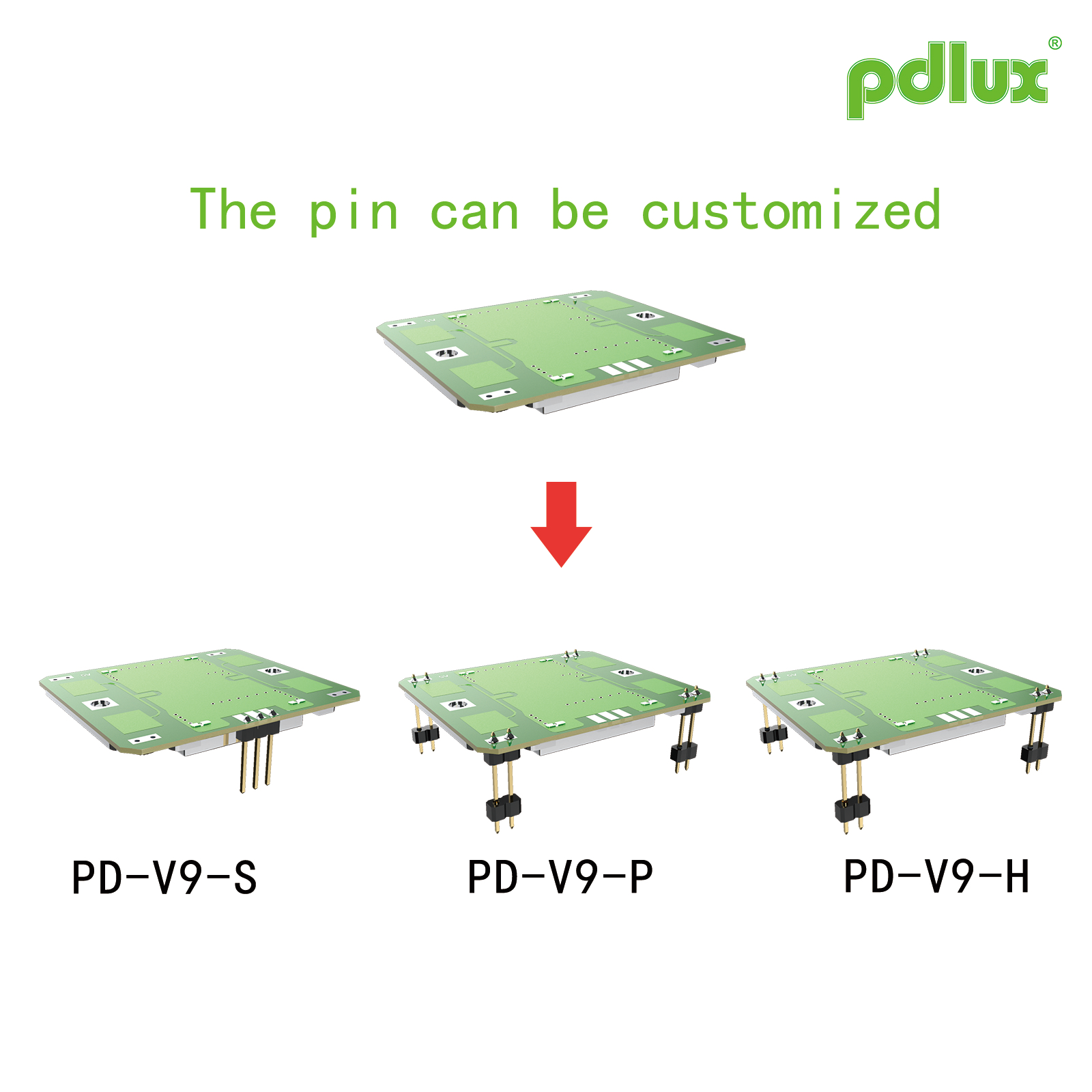 PDLUX-ek PD-V9H/PD-V9P/PD-V9S X-band Doppler sentsazio-modulu berrituak kaleratzen ditu, pinik gabeko bertsio pertsonalizatua aukerakoa
